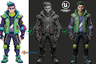 convert 2d image to 3d game character stylized 3d character model for ue5