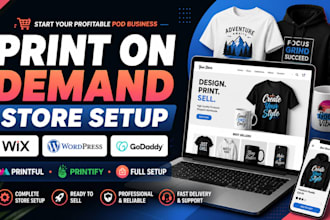 setup print on demand store wordpress godaddy wix using printful or printify