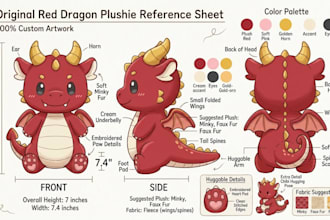 design custom plushie reference sheet stuffed animal character or ych concept