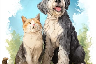 draw pet portrait into cartoon vector