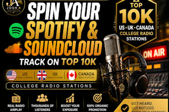 spin your spotify soundcloud track on top 10k US UK canada college radio station