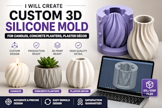 create custom 3d silicon mold for candles, concrete planters, or plaster décor
