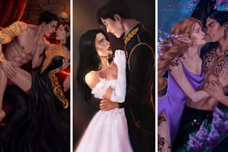 do nsfw semi realistic romance couple art character design book art without ai