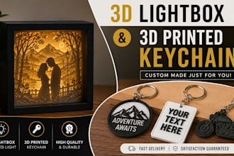 design 3d print keychain, coaster and custom lightbox 3mf stl for 3d printing
