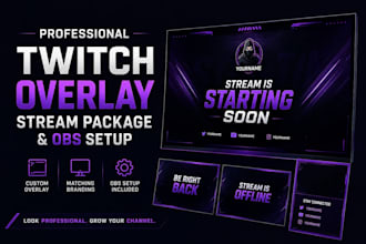 design professional twitch overlay, stream package, and obs setup