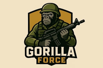 design military gorilla soldier mascot logo with my creative thinking