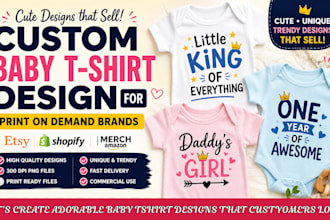 design custom baby tshirt design for print on demand brand, kids tshirt design