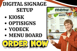 digital signage menu board interactive kiosk via  yodeck, optisigns screencloud