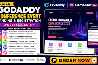 build godaddy conference event landing elementor pro registration website design