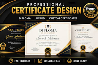 design certificate of completion, award, custom diploma