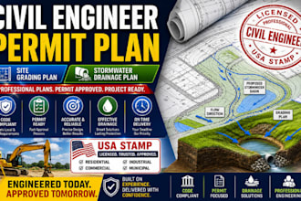 civil engineer permit plan site grading plan stormwater drainage and USA stamp