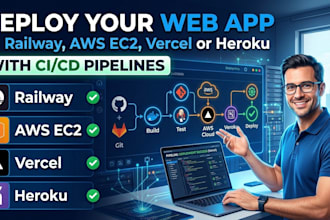 deploy your web app on railway AWS ec2 vercel or heroku with ci cd