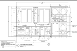 draft millwork and shop drawing for wooden kitchen cabinet, closet and bathroom