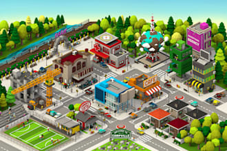 create a 3d isometric map illustration for city, event and real estate