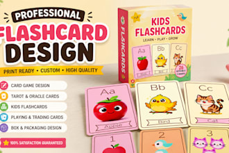 design kids card game, anki flashcards, board game custom card deck print ready