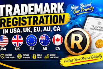 assist with trademark registration in USA UK eu australia and canada