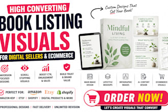 design high converting book listing visuals for digital sellers and ecommerce
