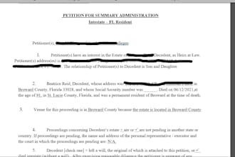draft US probate petitions and legal documents