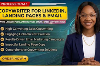 write linkedin posts, landing page copywriting, sales copy, email marketing copy