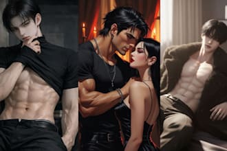 draw nsfw couple semi realistic book cover art dark romance character mafia art