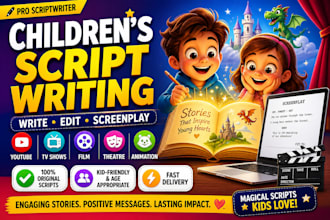 write edit a children script screenplay for youtube theatre tv film animation