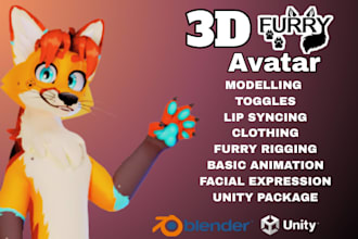 create custom vrchat avatar, furry avatar, 3d vtuber model,3d nsfw model