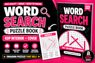 create word search puzzle book interior and cover for amazon KDP