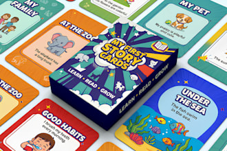 design custom kids educational flashcard memory card playing cardgame box mockup