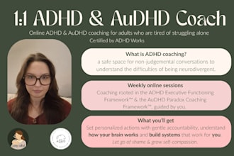 provide 1 to 1 audhd and adhd coaching for adults navigating life