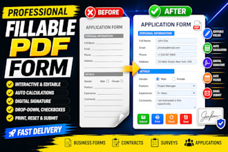 create interactive fillable PDF forms, auto calculations, digital signature