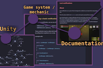 write documentation for unity game mechanics and systems in obsidian