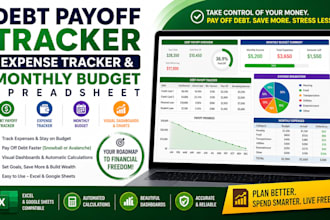 create automated debt payoff tracker, excel expense monthly budget dashboard