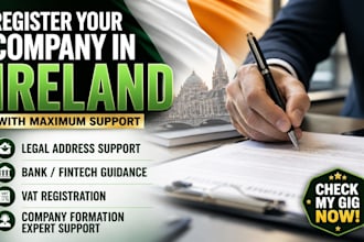 help you register an irish company from scratch with legal address, bank support