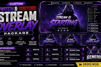 design custom twitch and youtubestream overlay package with panel, banners alert