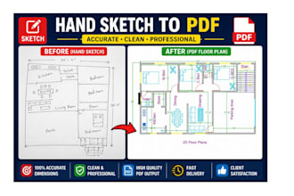 convert hand sketch and PDF to autocad 2d dwg drawing