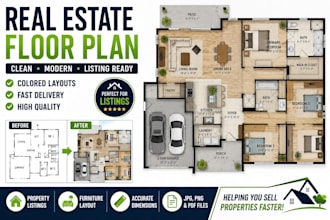 create real estate floor plan, colored 2d floor plan for listings