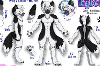 draw furry reference sheet, character sheet, character design, fursona oc design