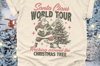 draw custom christmas, retro vintage tshirt logo design