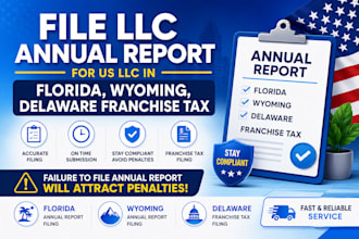 file llc annual report for US llc in florida, wyoming, delaware franchise tax