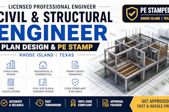 do civil and structural engineer plan design, pe stamped in rhode island, texas