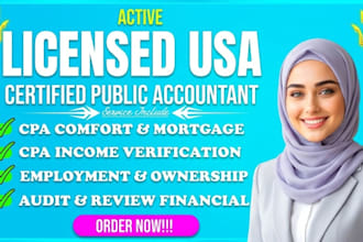 licensed US CPA comfortletter for income verification, selfemployment, mortgage