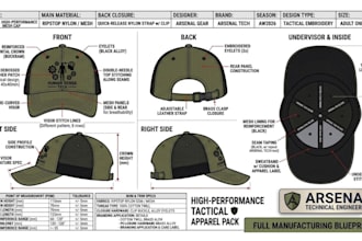 design a factory cap tech pack, trucker hat, snapback and hat design