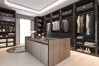 design and render 3d realistic walk in closets, cabinets, wardrobes, vanity room