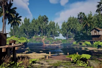 create realistic or stylized 3d game environment, level design in ue5 and unity