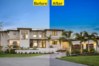 do real estate twilight editing, day to dusk and sky replacement