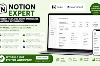 create custom notion template, notion dashboard, smartsheet automation