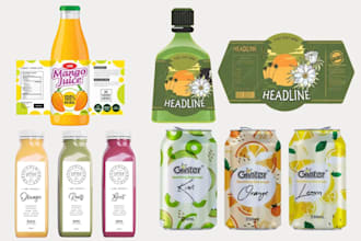 beverage label bottle design, can wine label, juice packaging for your brand