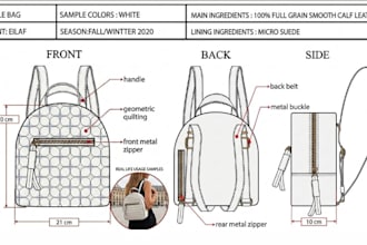 create manufacturing tech packs for backpack handbag, duffle bag, luggage totes