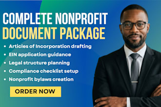 drafts your articles of incorporation, nonproft bylaws ein for your organisation