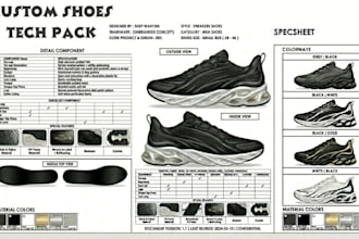 do custom shoe design footwear, and sneakers with tech pack for manufacturing